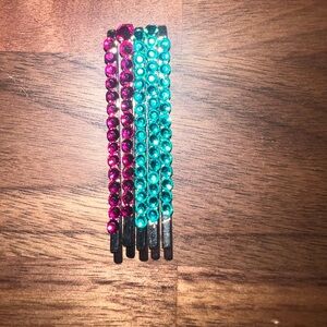 Austrian Crystal Bobby Pin Set Fuchsia & Turquoise‎
